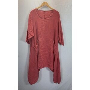Match Point Linen Dress‎ Womens Size L Pink Lagenlook Pockets Coral Beach